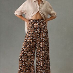 Anthropologie Black and Brown Geometric Wide-Leg Pants